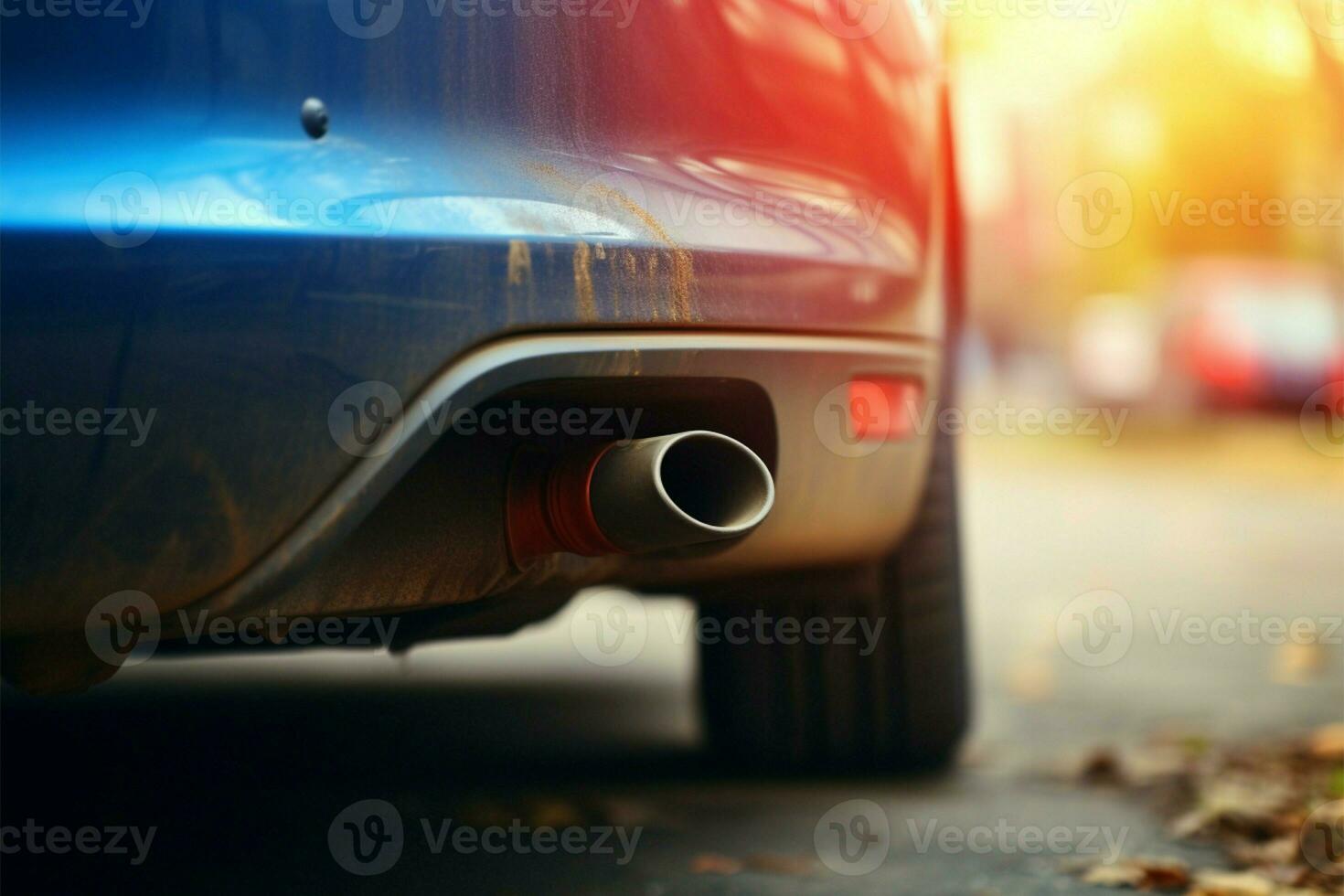 dichtbij omhoog van auto's uitlaat pijp betekent: auto verontreiniging ai gegenereerd foto