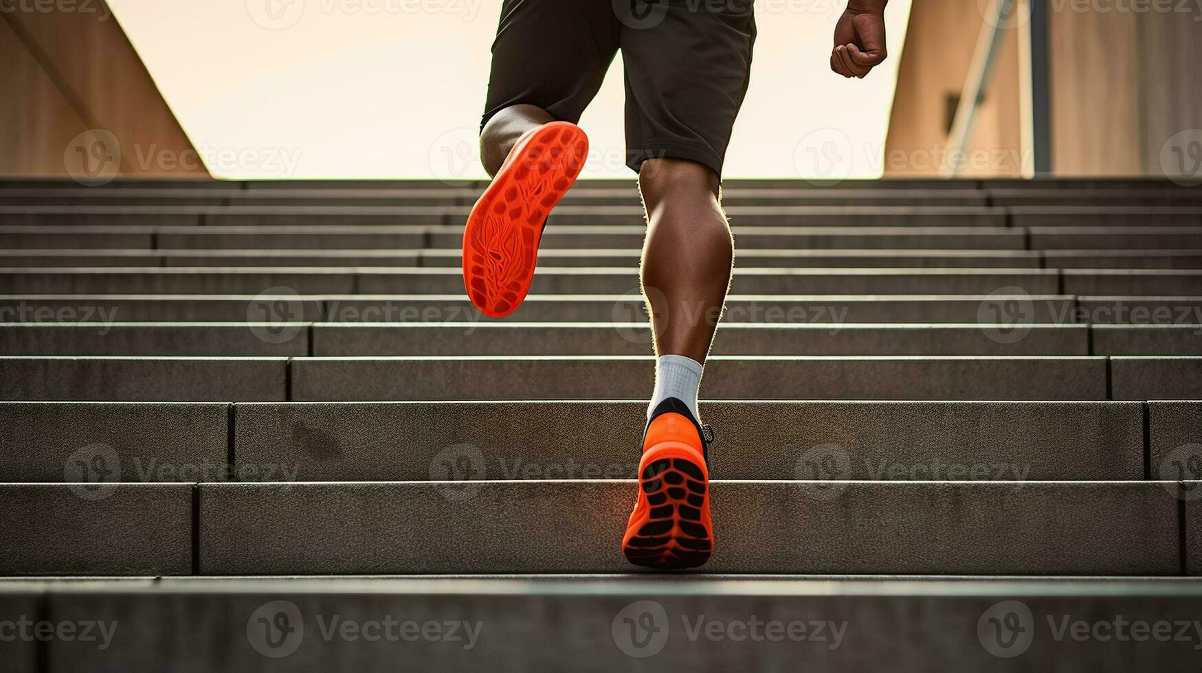 stap door stap - oplopend met sportschoenen en rennen schoenen, generatief ai foto