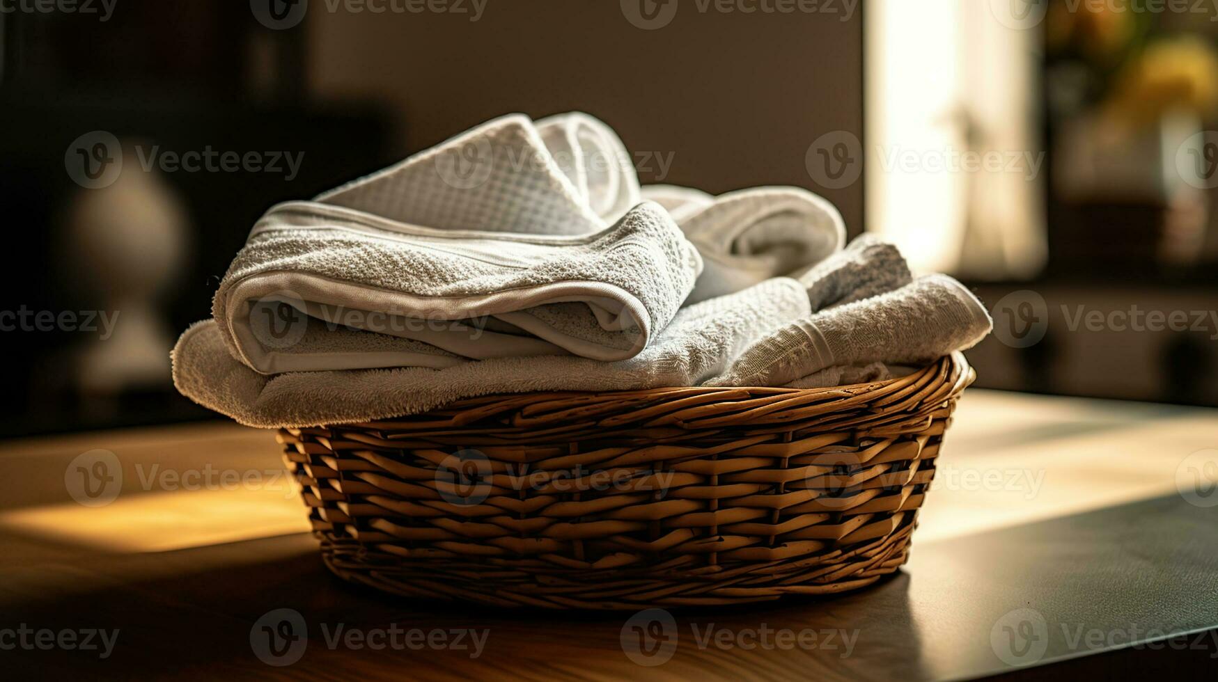 mand met schoon handdoeken Aan tafel, ai generatief foto