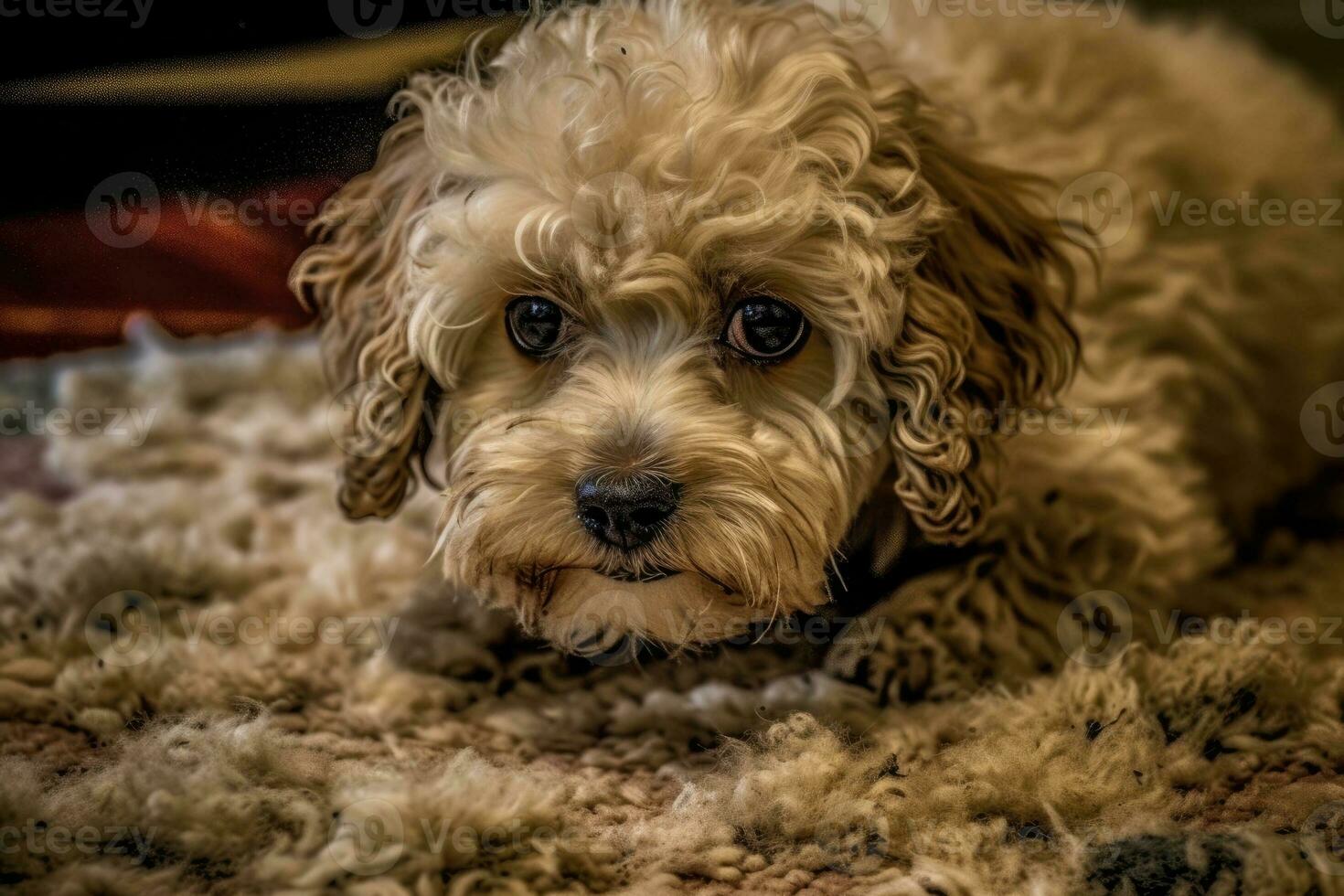 ontspannen hond aan het liegen Aan een knus tapijt foto