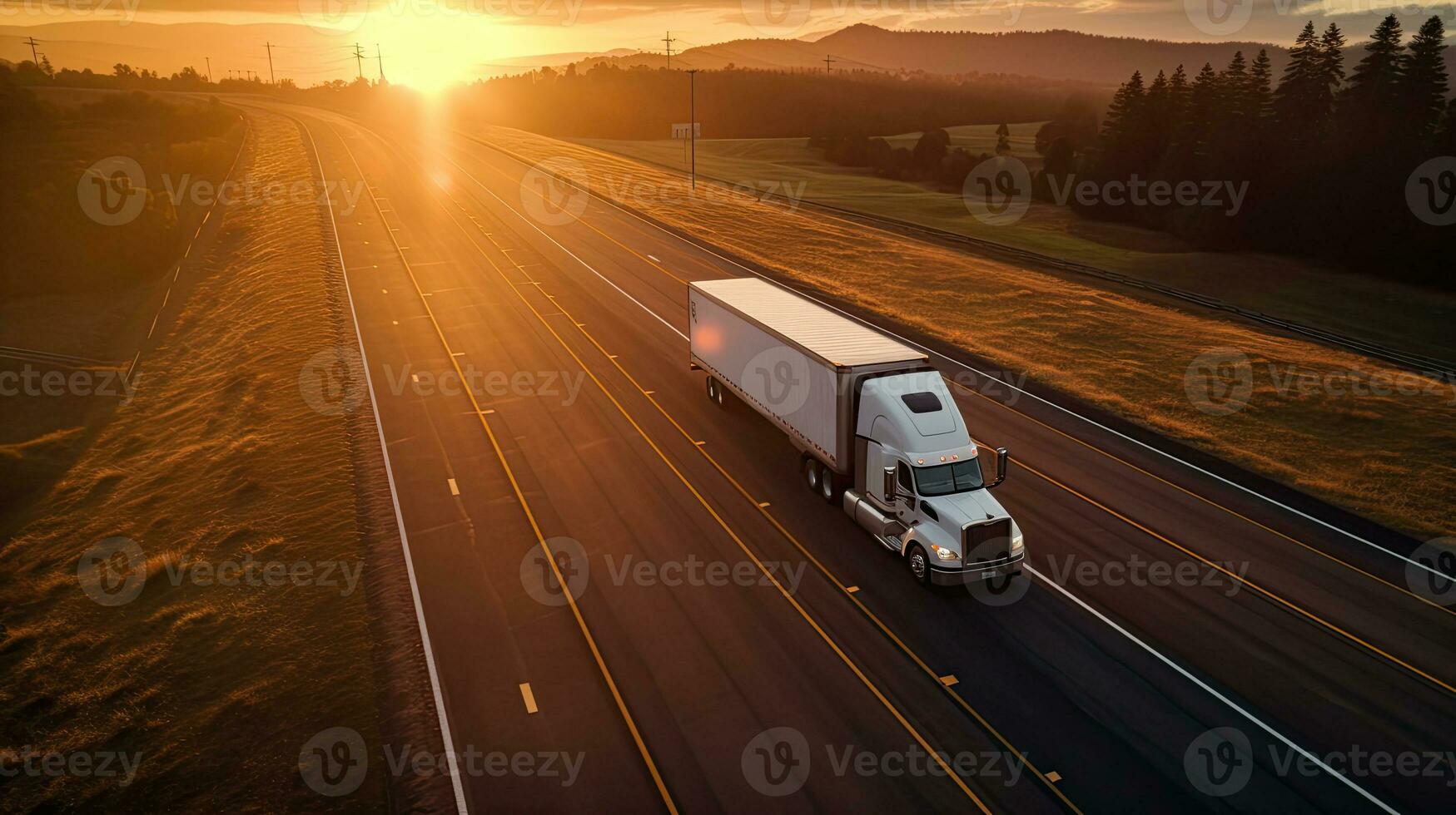 een wit vrachtauto het rijden Aan de snelweg. generatief ai foto