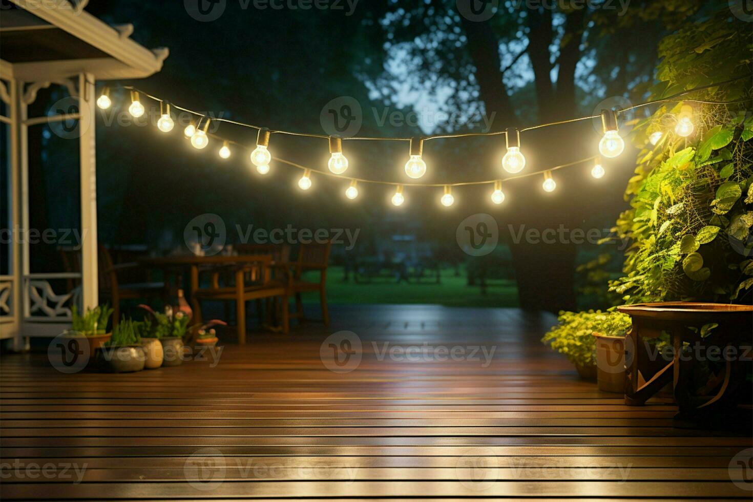 lichten Aan de veranda plafond verlichten de pad naar de tuin ai gegenereerd foto