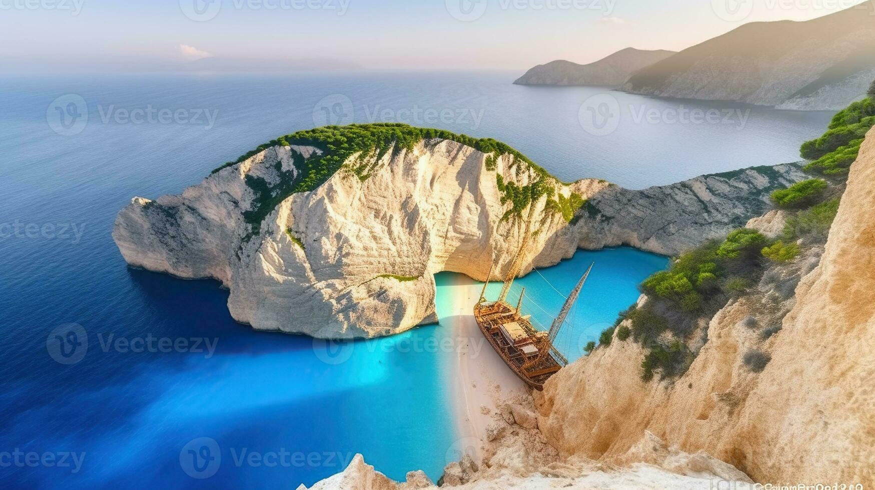 tropisch paradijs, verkennen de pracht van navagio strand in zakynthos. generatief ai foto