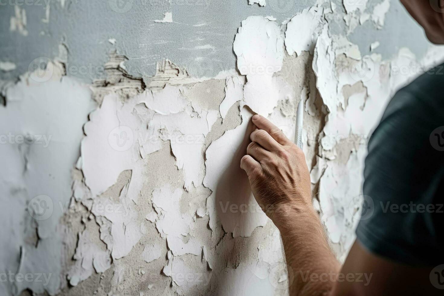 oud pellen verf Aan een muur, verbouwen vernieuwing in een appartement foto