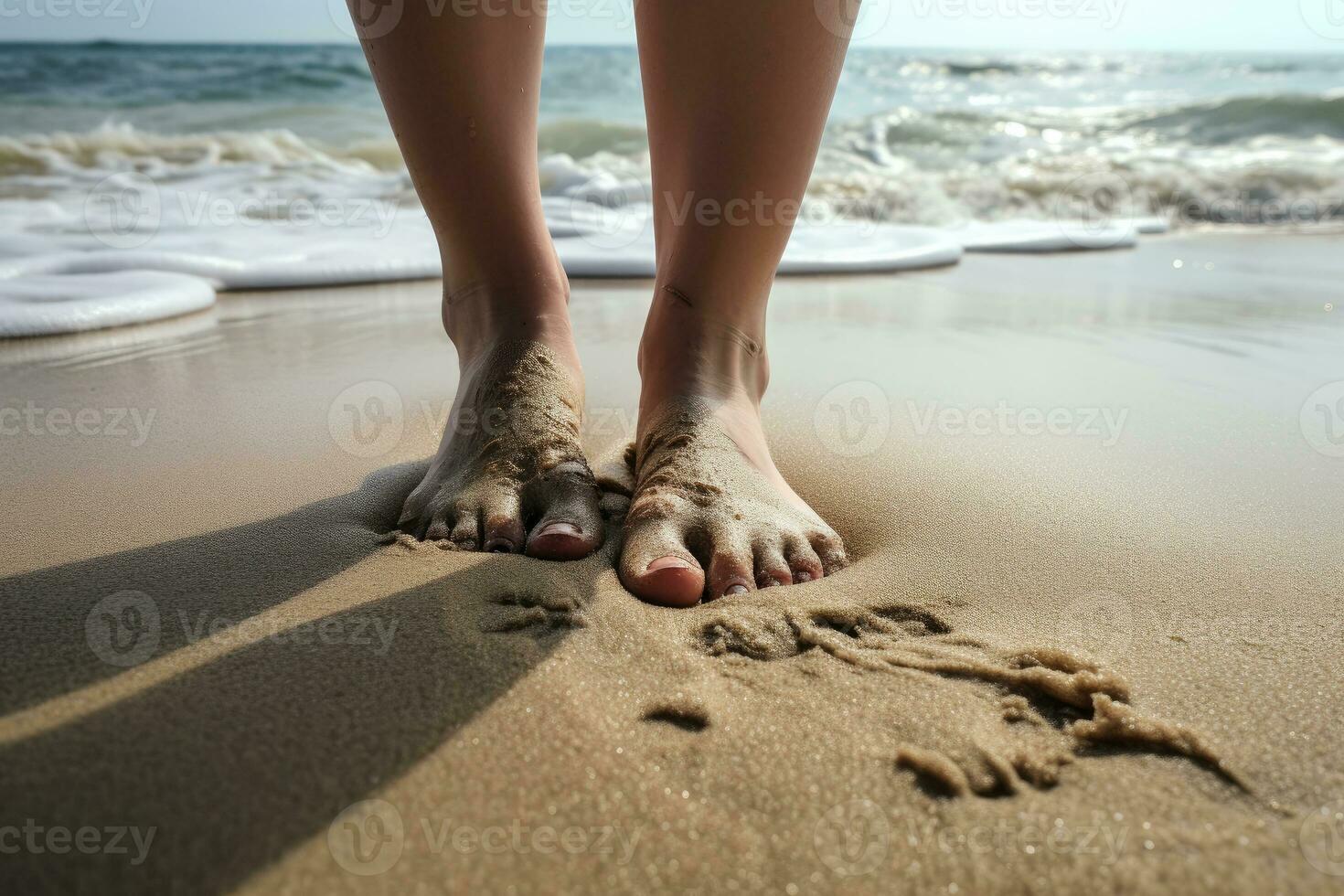 voeten Aan de strand. ontspanning, vakantie, en romance concept. ai gegenereerd foto