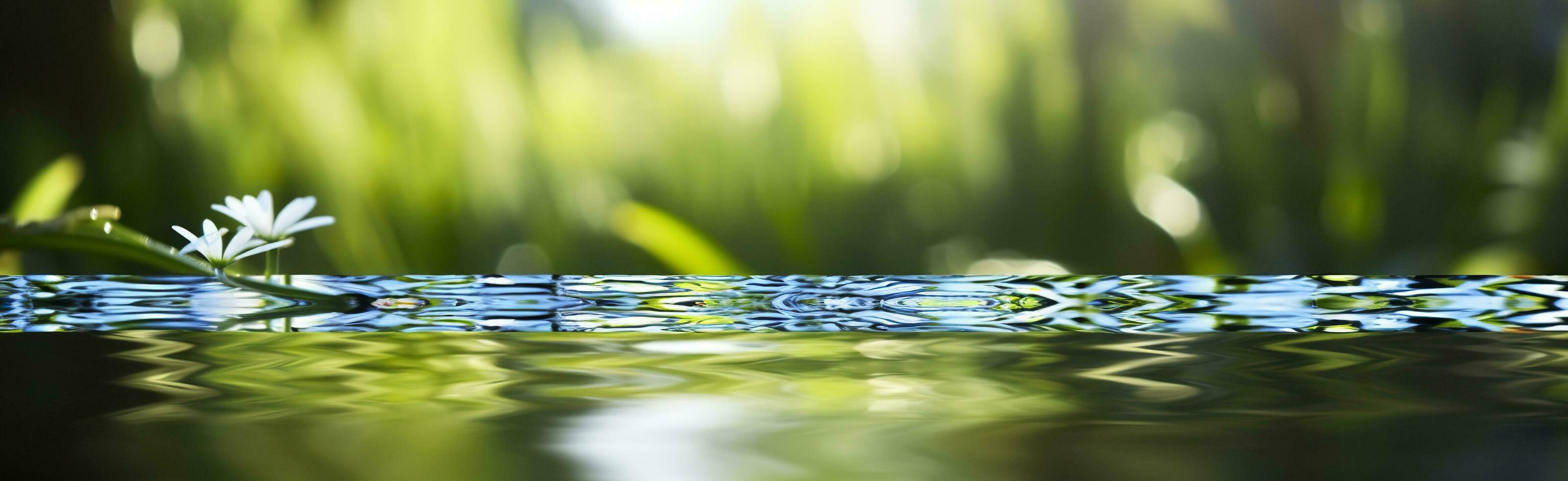 wazig beeld van natuurlijk achtergrond van water en planten. generatief ai foto