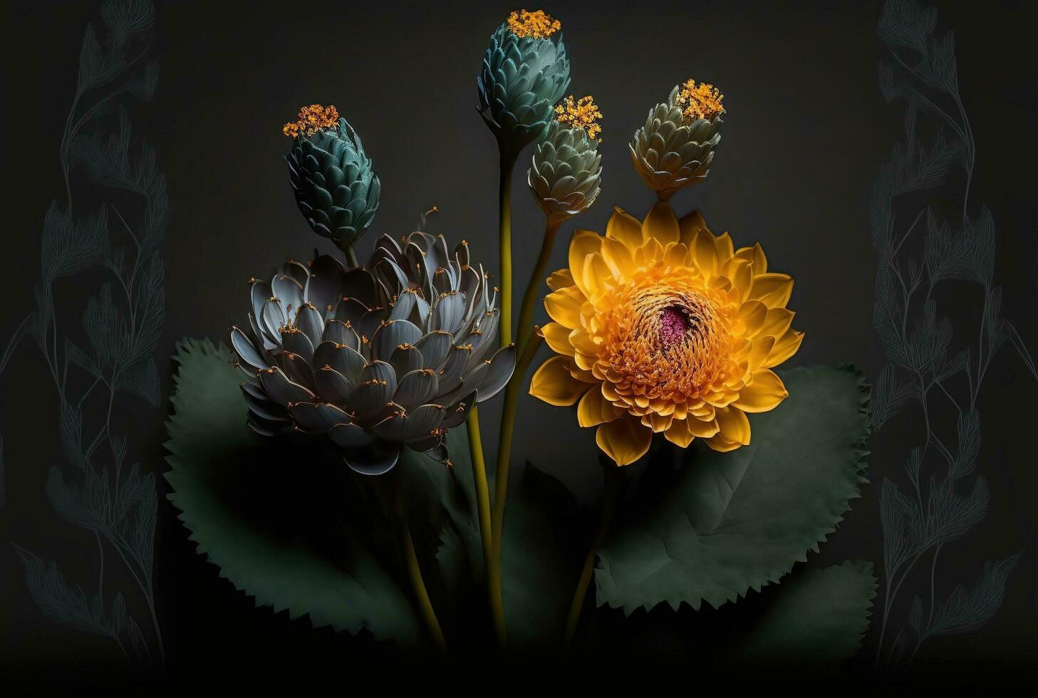mooi botanisch illustratie van decoratief bloem banier generatief ai foto