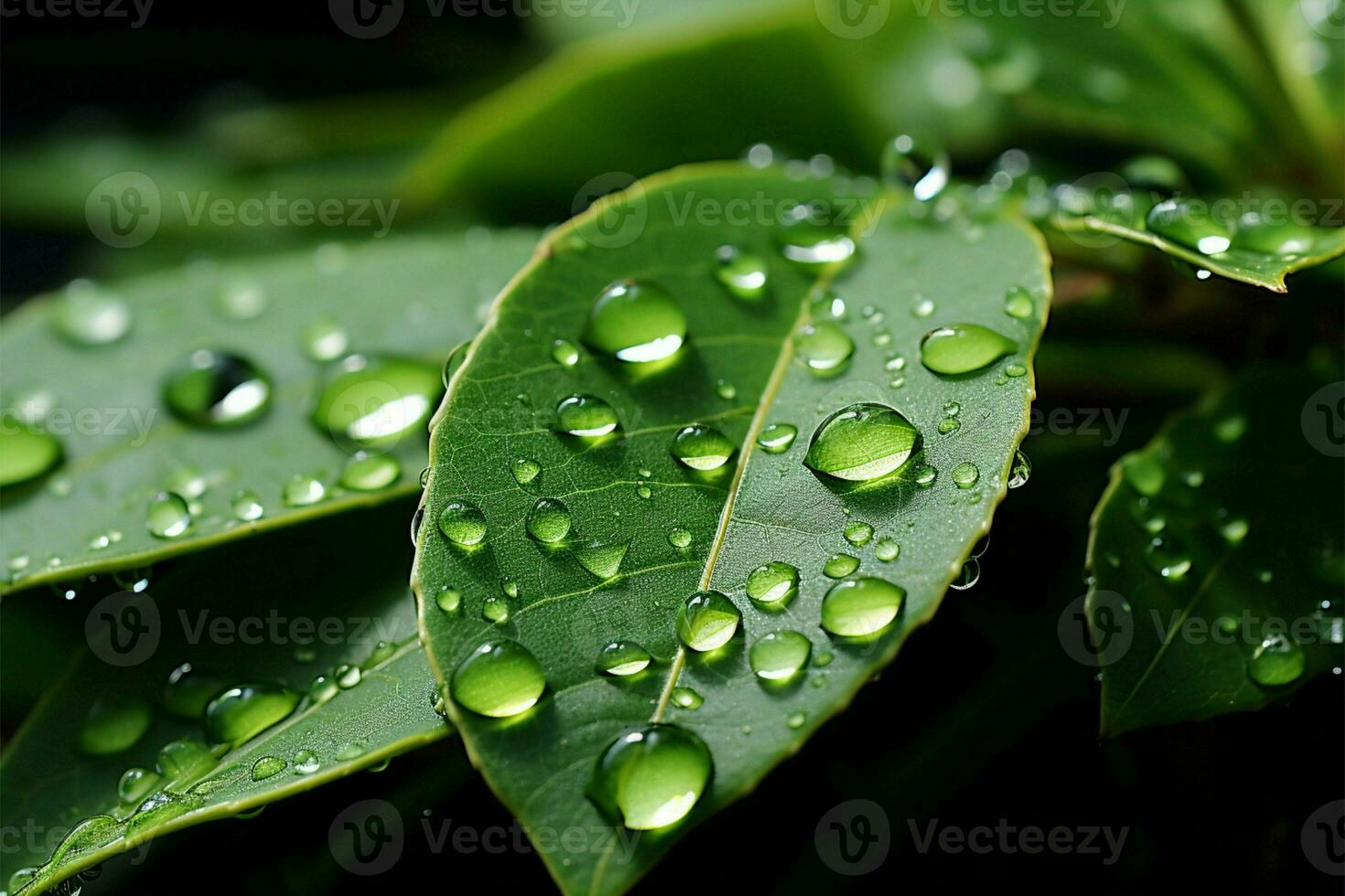 detailopname vastleggen druppeltje uitglijden uit blad ai gegenereerd foto