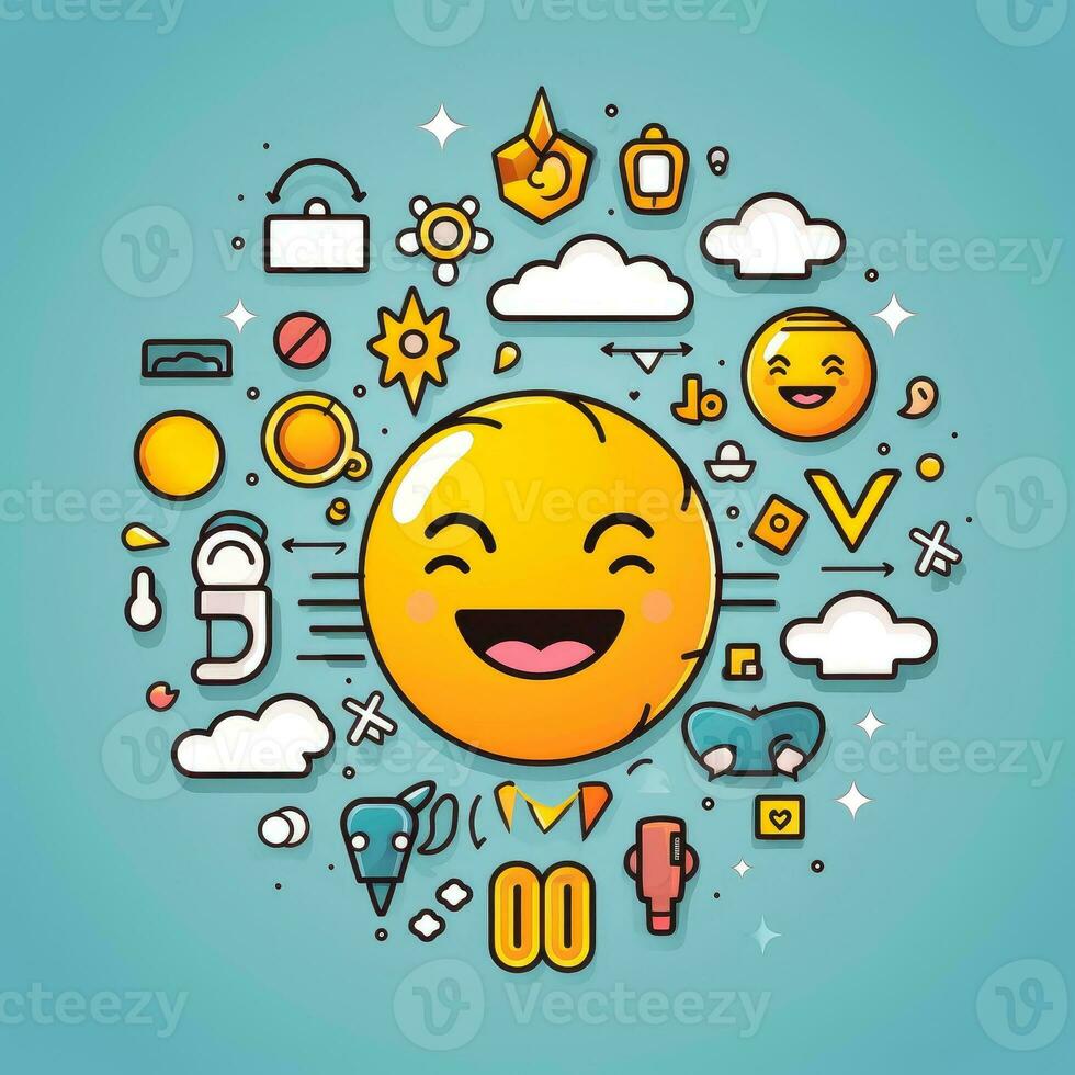 reeks van tekenfilm gezichten uitdrukkingen, gezicht emoji's, stickers, emoticons, tekenfilm grappig mascotte tekens gezicht set, generatief ai illustratie foto