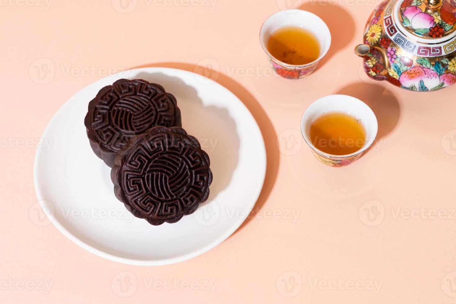 chinese moon cake pure chocolade smaak voor mid-herfst festival foto