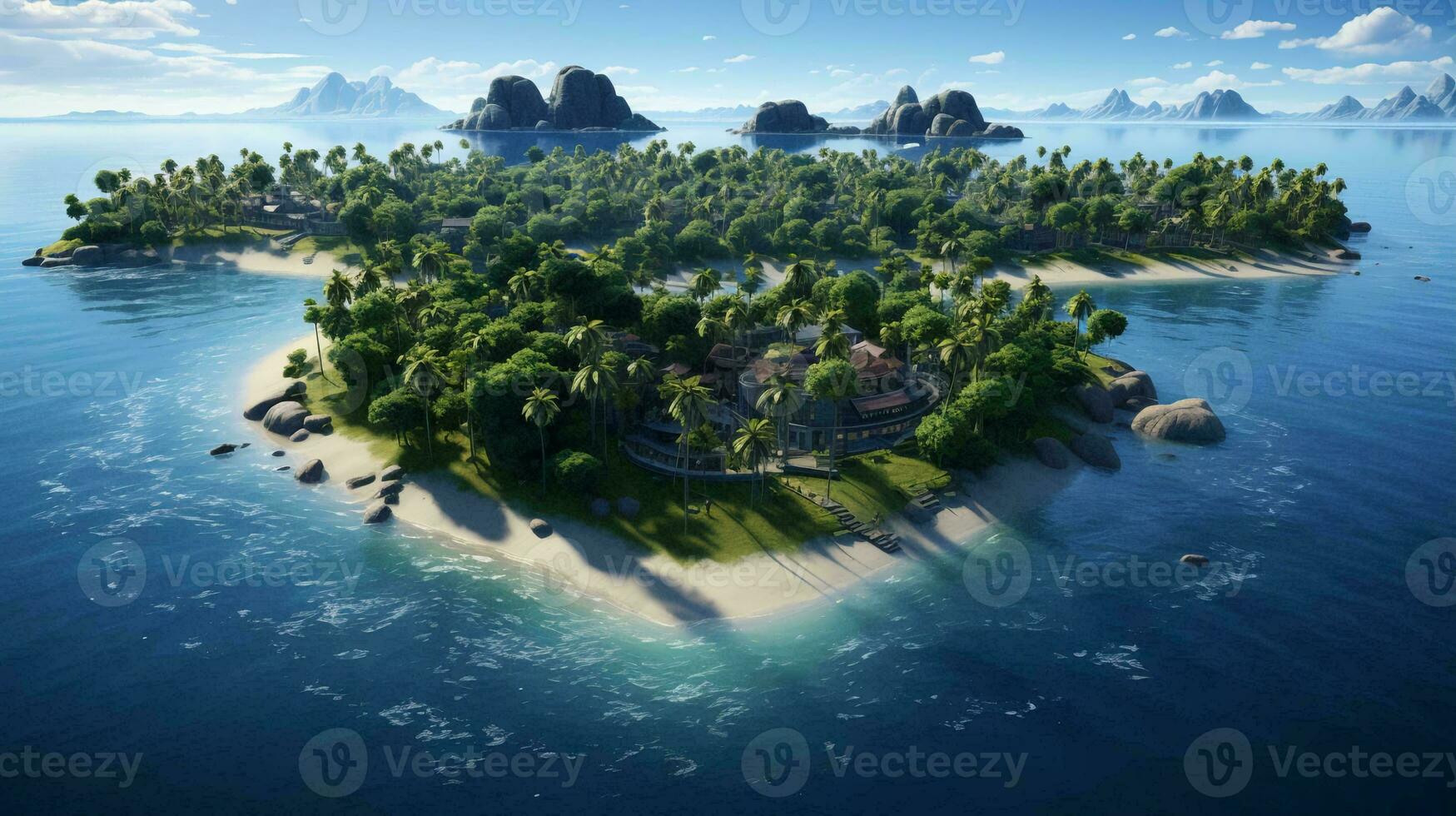 paradijs tropisch groen eiland met bomen in een strand toevlucht in de zee foto