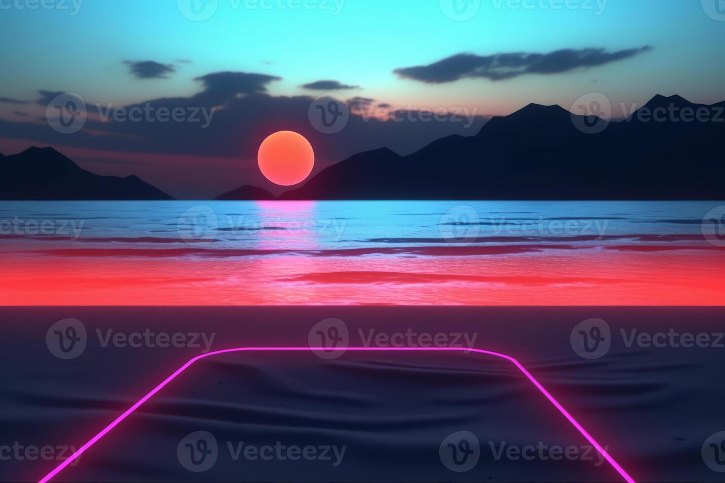 3d geven neon zomer strandlandschap generatief ai foto