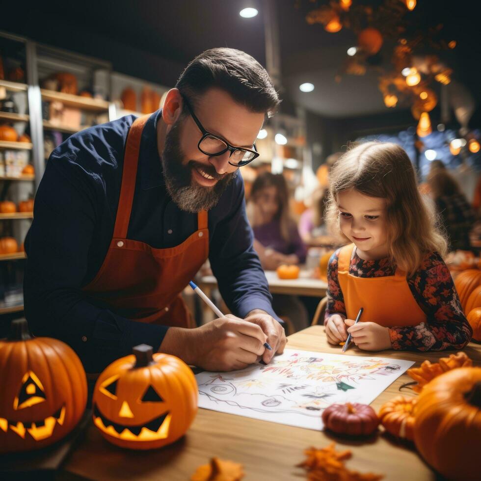 halloween voorbereiding met vader foto