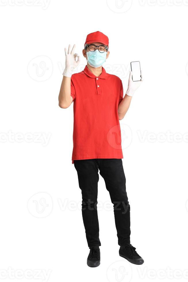 Aziatische boodschapper met masker foto