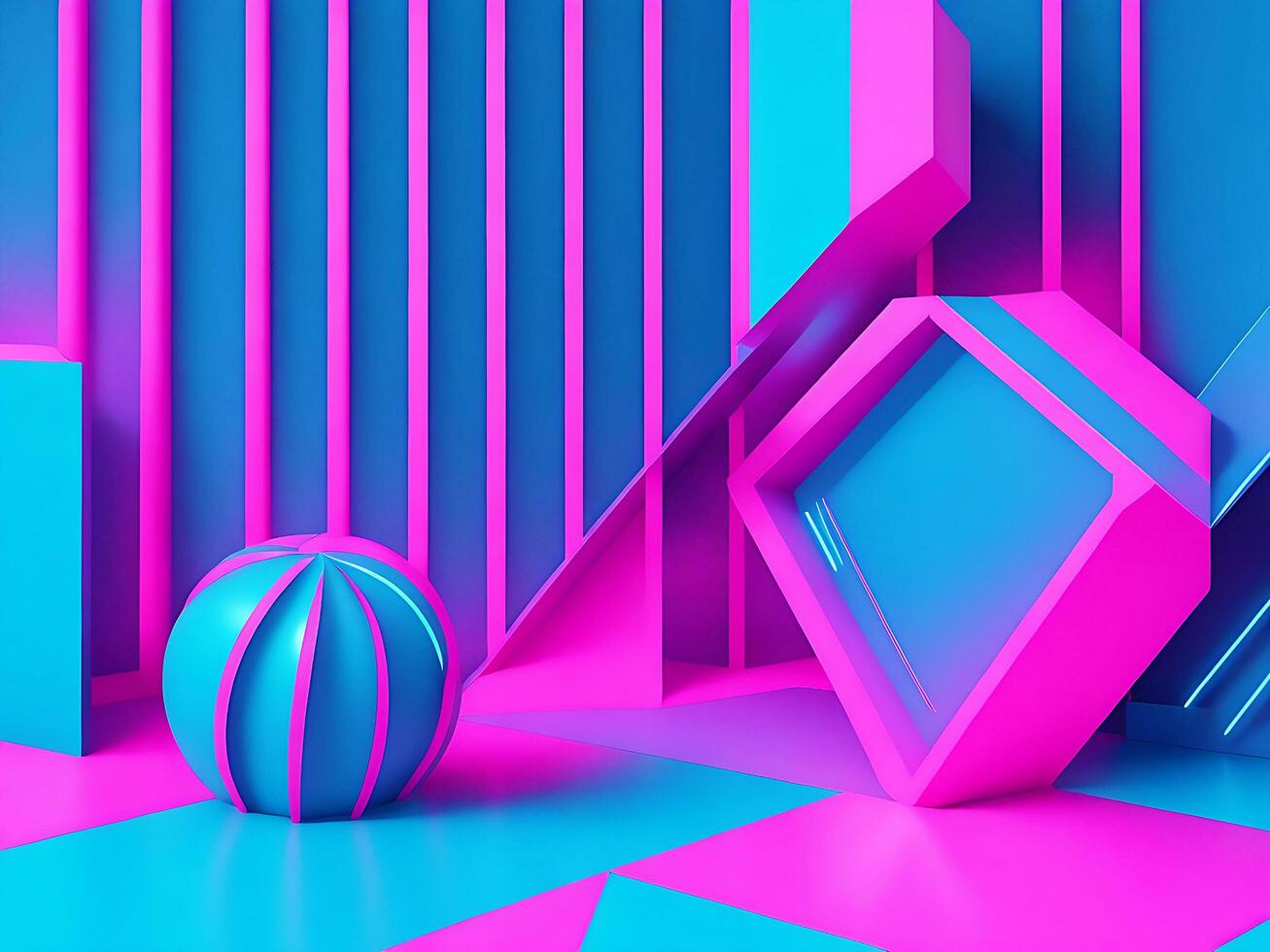 3d veroorzaken, abstract ultraviolet achtergrond, roze paars neon kubus perspectief visie, gemakkelijk plein meetkundig vorm geven aan, kubiek kooi staan binnen de donker leeg, generatief ai foto