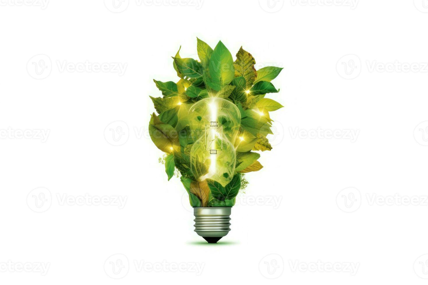 licht lamp met bladeren binnen groen energie, ai gegenereerd foto