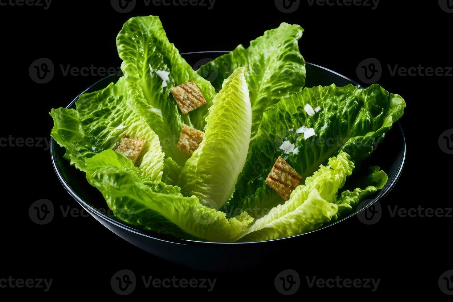 Caesar salade top visie zwart achtergrond generatief ai foto