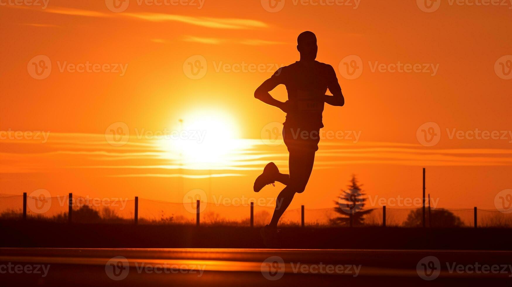 rennen in de zonsopkomst - een symbool van uithoudingsvermogen en bepaling ai generatief foto