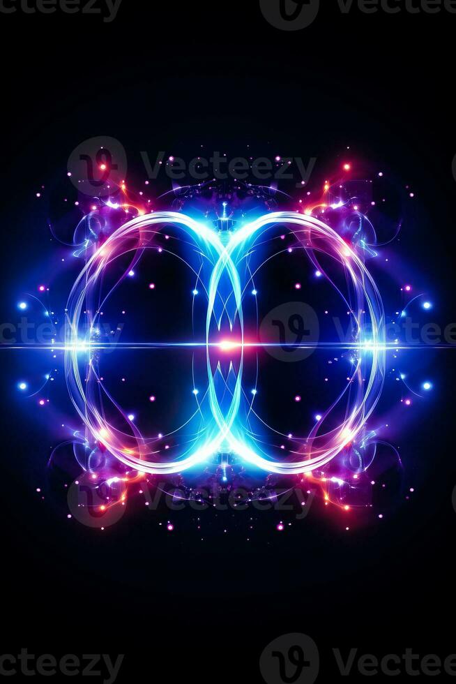 abstract achtergrond met dubbele gloeiend cirkel meetkundig lijnen verbinding met modern glimmend blauw en Purper tech lijnen patroon illustreren futuristische technologie concept foto