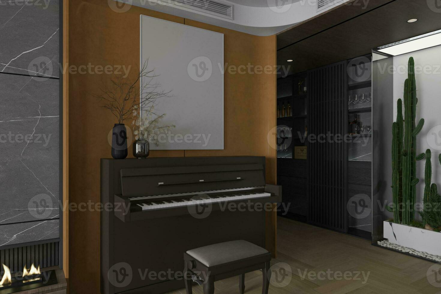 piano is reeks omhoog Aan de leven kamer naar toenemen de bruikbaarheid van een huis 3d renderen foto
