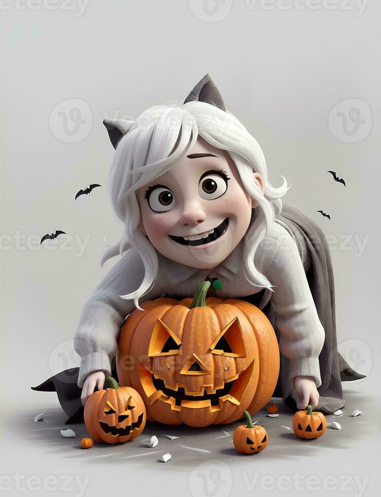 schattig 3d halloween achtergrond met pompoen jack O lantaarn foto