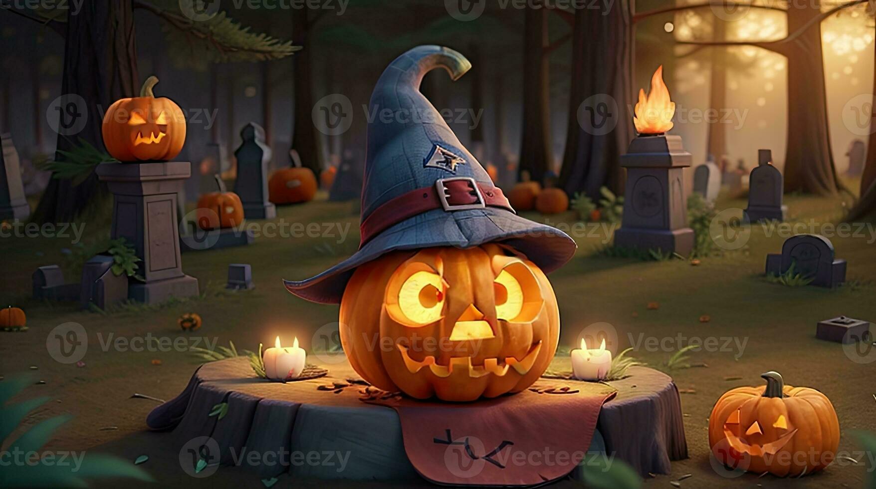 schattig 3d halloween achtergrond met pompoen jack O lantaarn foto