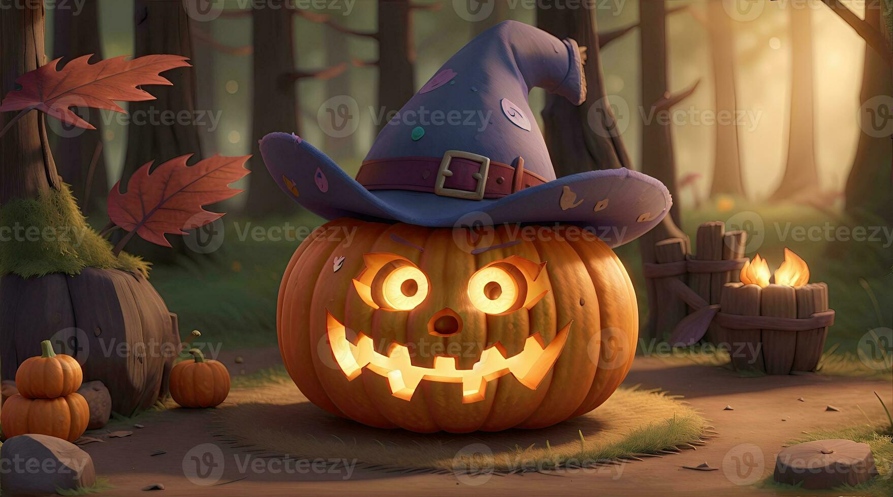 schattig 3d halloween achtergrond met pompoen jack O lantaarn foto