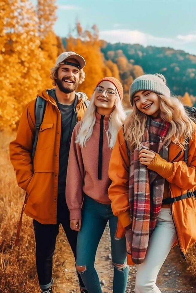 een groep van gen z selfie in de park ai gegenereerd foto