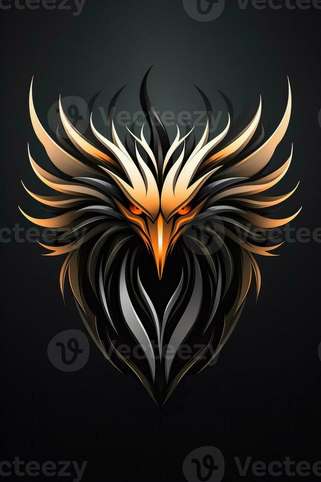 zwart Feniks hoofd logo geïsoleerd Aan achtergrond met modern en creatief ontwerp vertegenwoordigen Grieks mythologie vogel foto