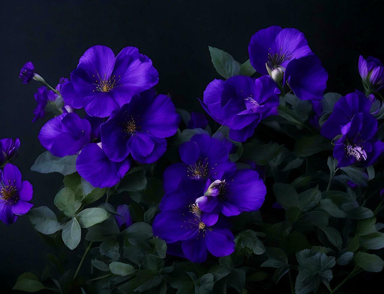 blauw Purper bloemen donker achtergrond foto