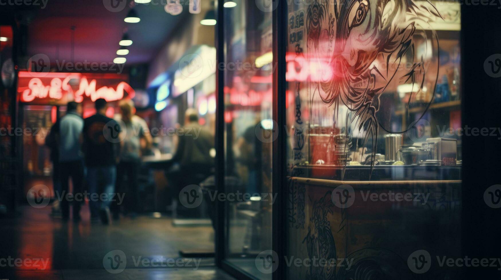 wazig achtergrond facade van een tatoeëren salon. interieur van een stad tatoeëren studio. foto