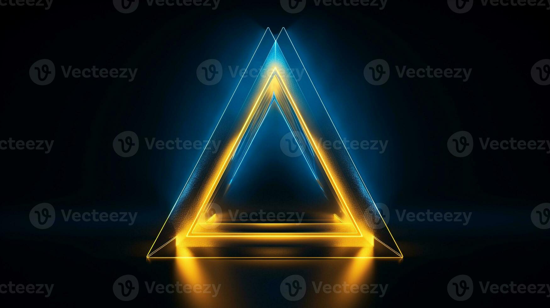 koel blauw meetkundig driehoekig figuur achtergrond met een geel neon laser licht foto