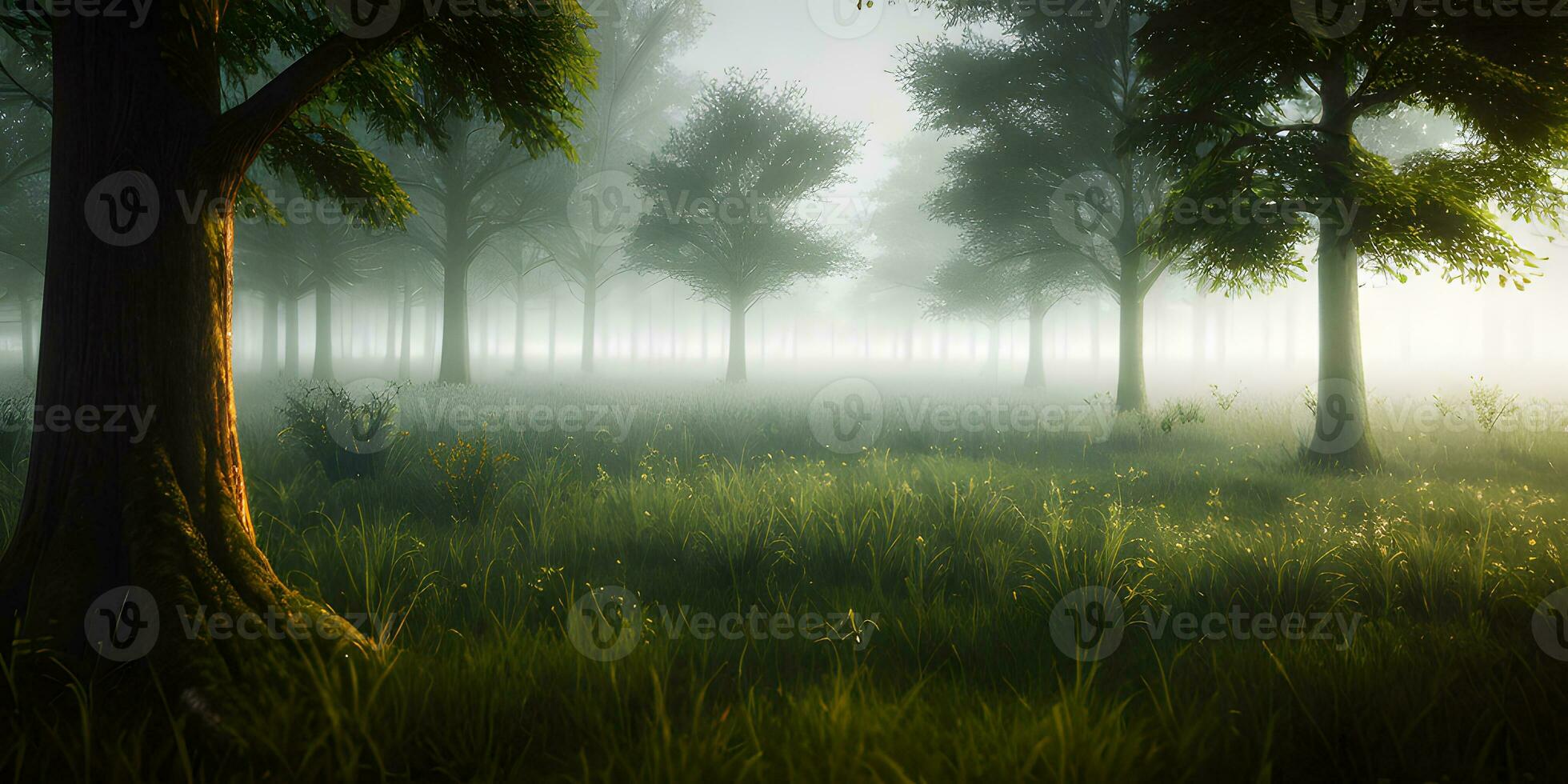 boom landschap achtergrond geassorteerd verbijsterend nevelig patroon van bomen in de Woud. ai generatief foto