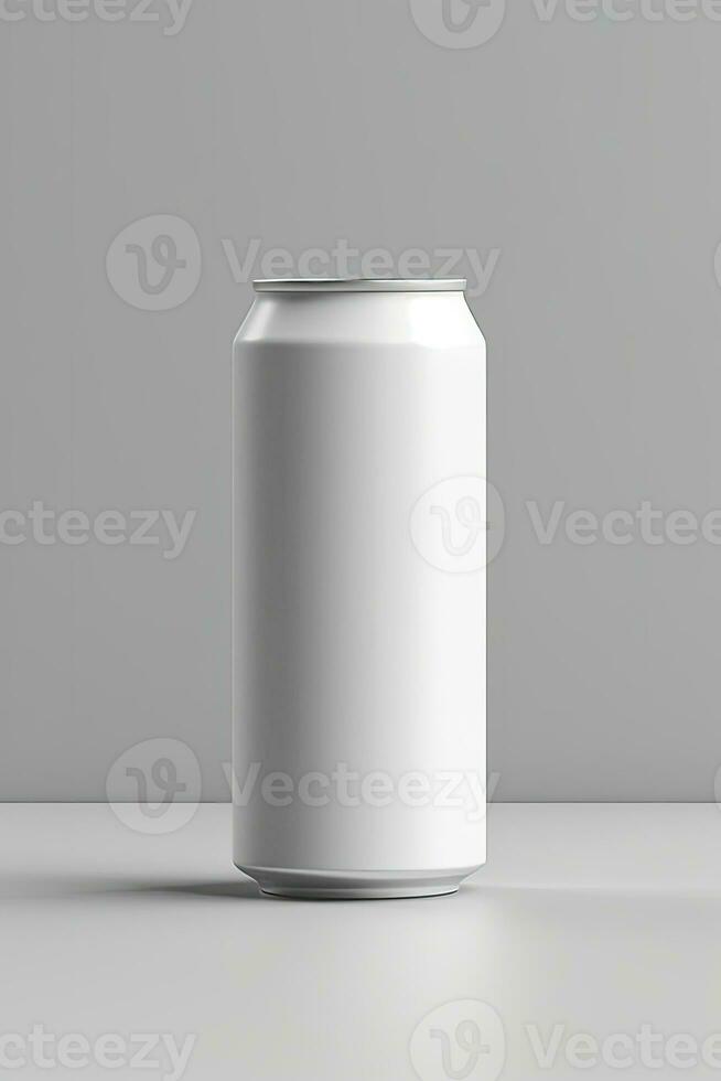 Frisdrank kan mockup wit met tinten wit achtergrond, ai gegenereerd foto