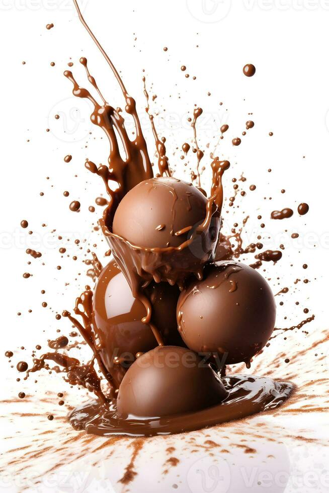 een chocola bal plons geïsoleerd Aan wit achtergrond foto
