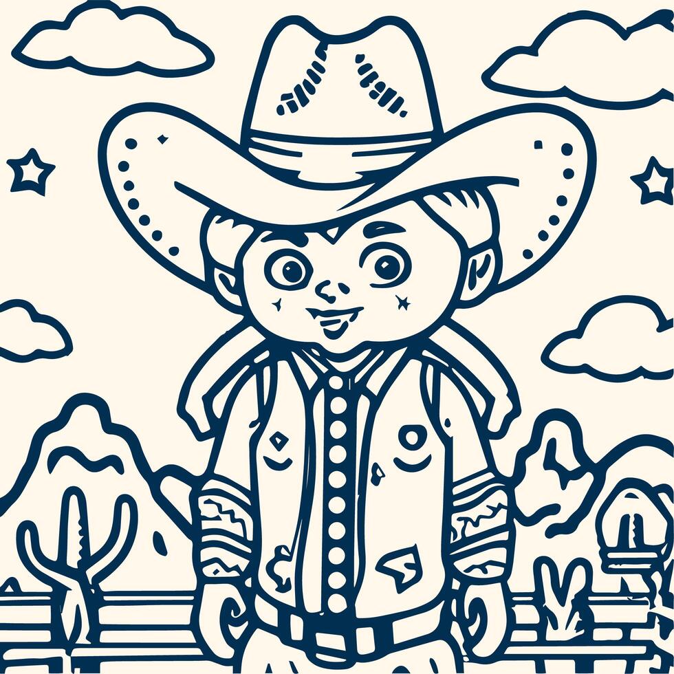 rodeo western wijnoogst cowboy hand- getrokken kunstwerk. cowboy kleur bladzijde vector foto