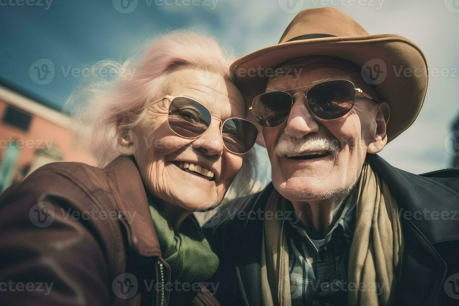 senior oud paar selfie. genereren ai foto