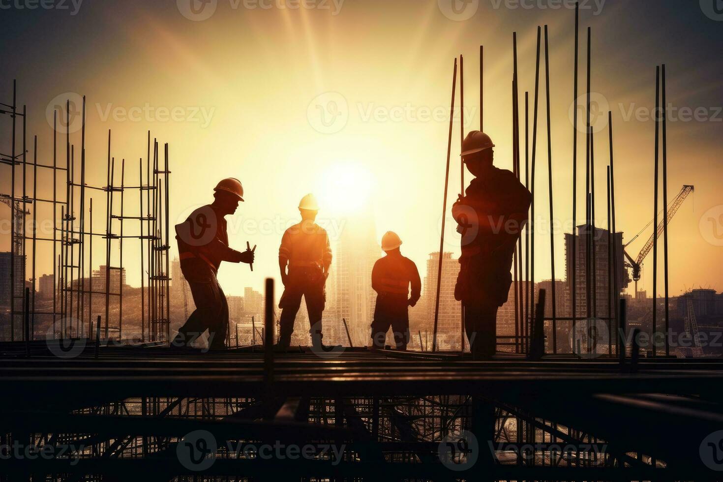 silhouet bouw werk gedurende zonsondergang tijd industrie bouw gebouw concept foto