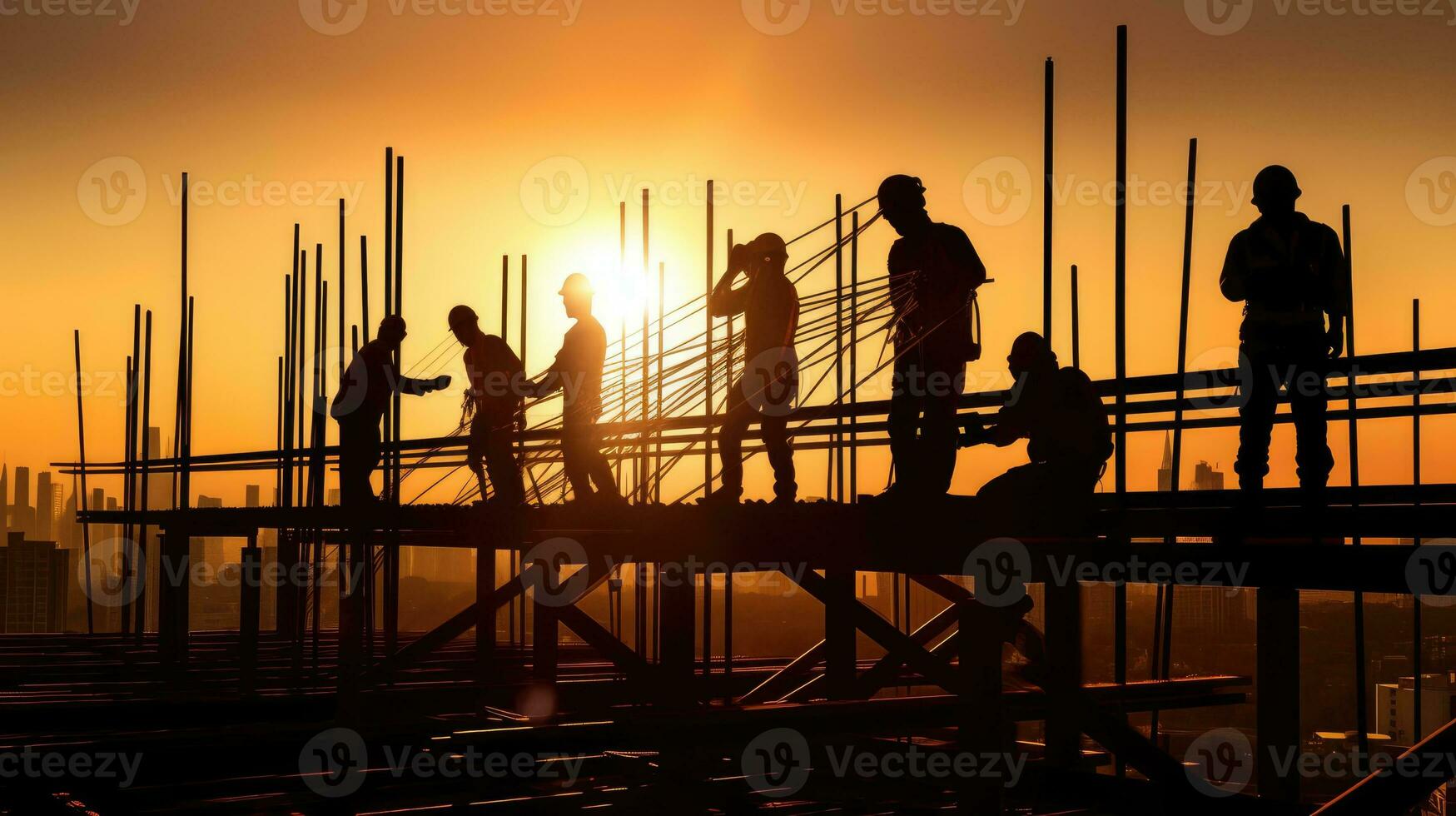 silhouet bouw werk gedurende zonsondergang tijd industrie bouw gebouw concept foto