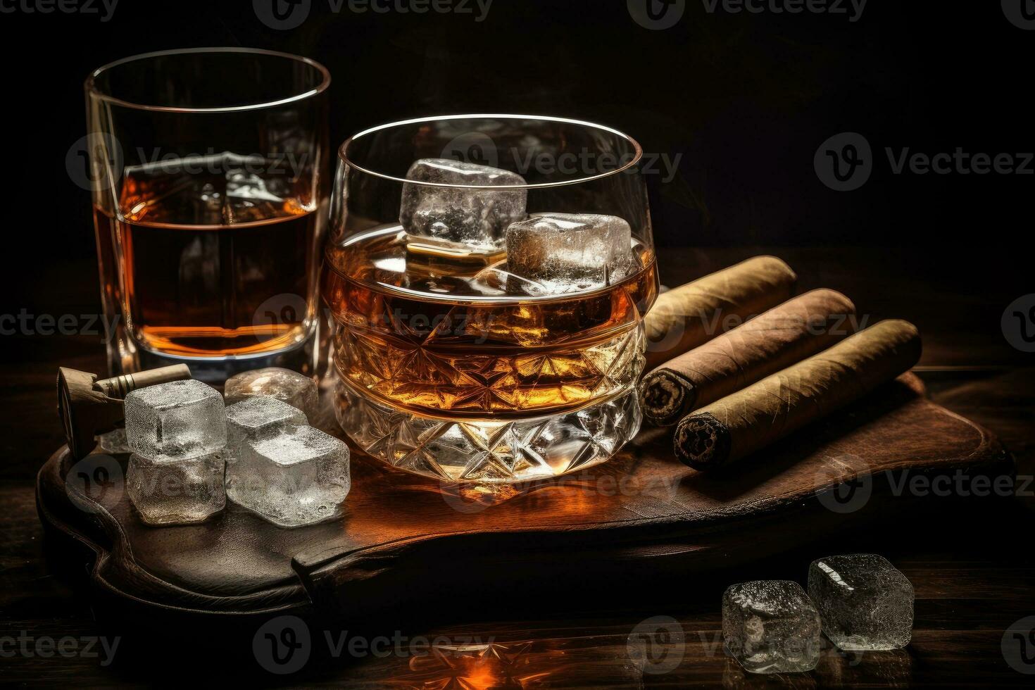 whisky en sigaar Aan tafel foto