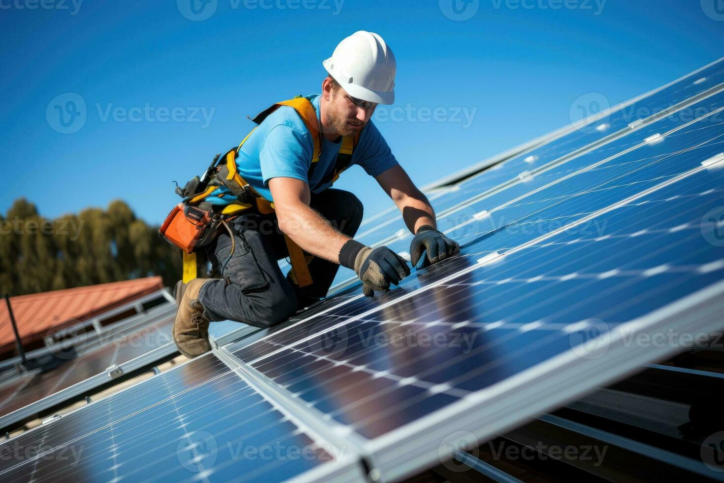 installeren zonne- fotovoltaïsche paneel systeem. alternatief energie ecologisch concept. foto