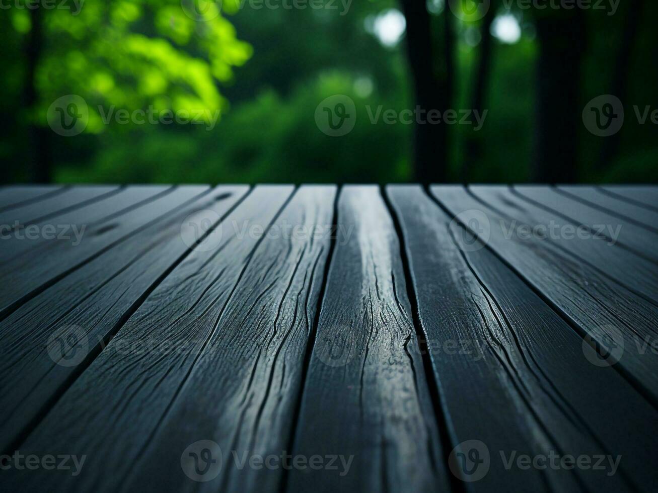 houten tafel en vervagen tropisch wit achtergrond, Product Scherm montage. hoog kwaliteit foto 8k fhd ai gegenereerd