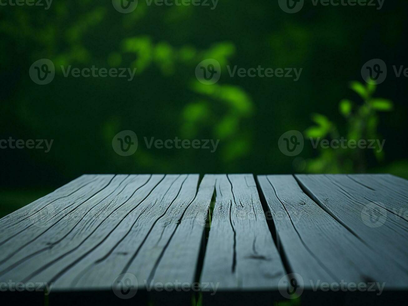 houten tafel en vervagen tropisch wit achtergrond, Product Scherm montage. hoog kwaliteit foto 8k fhd ai gegenereerd