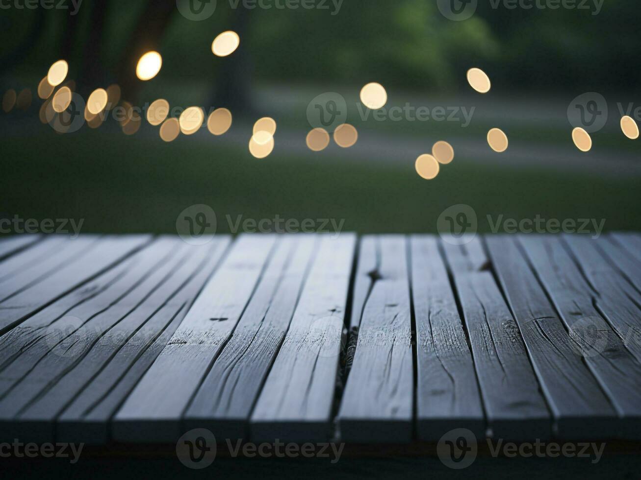 houten tafel en vervagen tropisch groen kleur achtergrond, Product Scherm montage. hoog kwaliteit foto 8k fhd ai gegenereerd