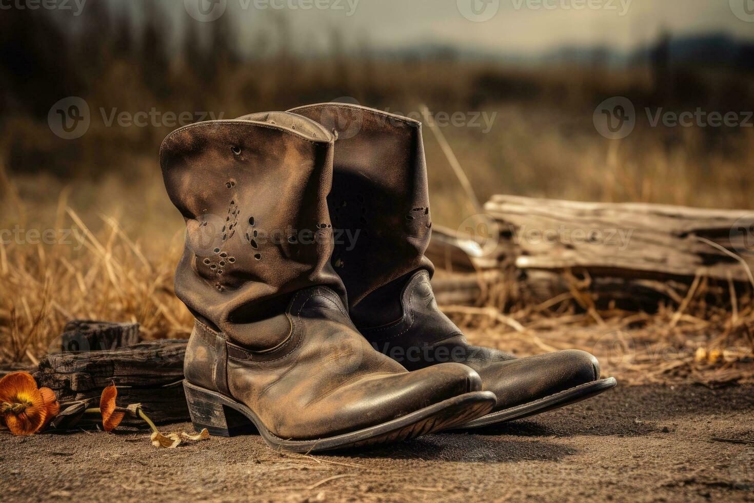 een paar- van bruin leer cowboy laarzen in een natuurlijk achtergrond foto