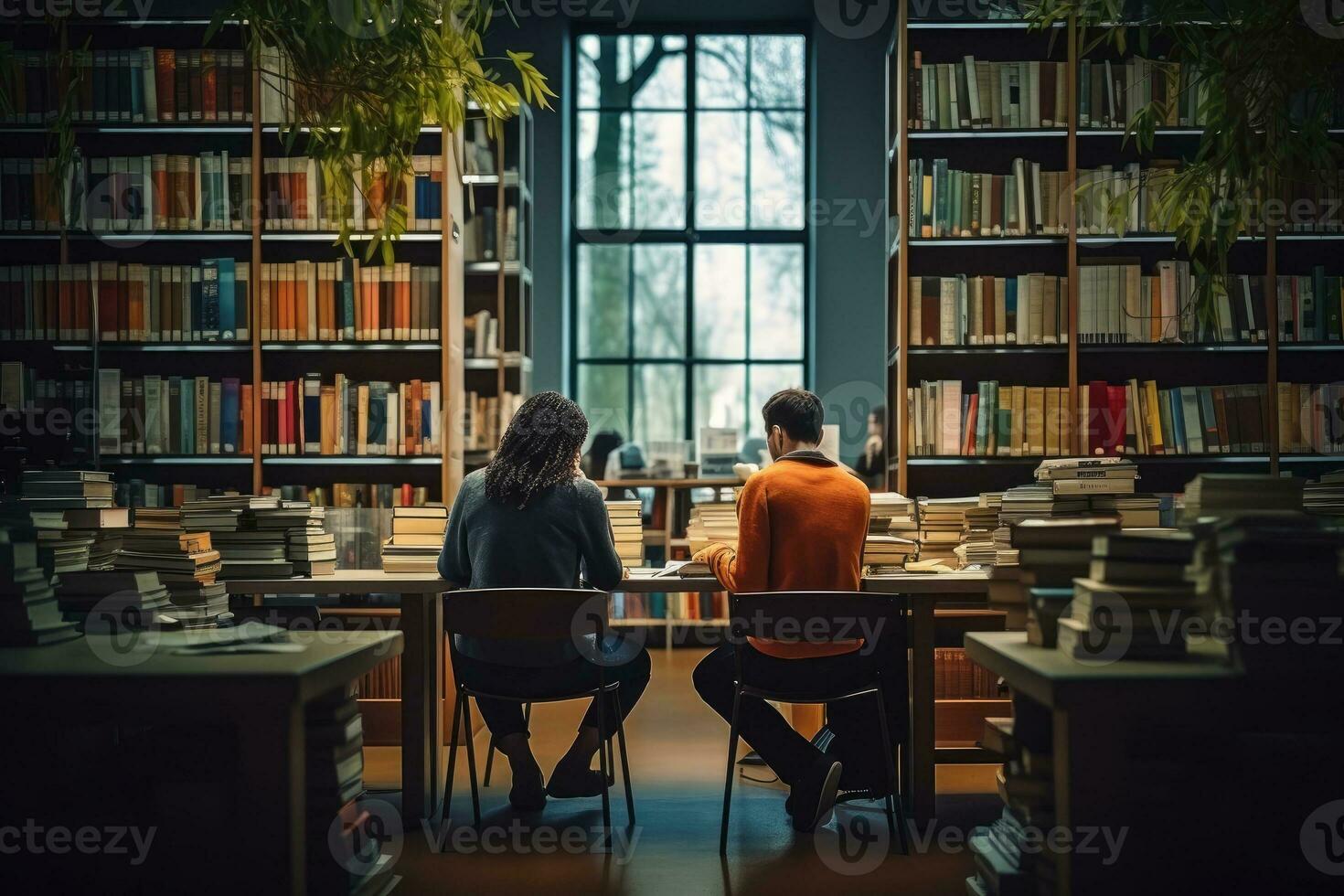 Universiteit studenten lezing boeken in bibliotheek voor Onderzoek. foto