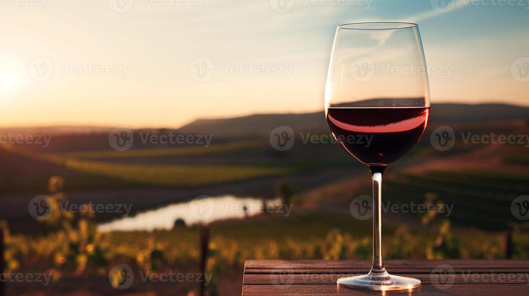 detailopname van glas van rood wijn reflecterend wijngaard landschap aanbieden sereen sfeer ai generatief foto