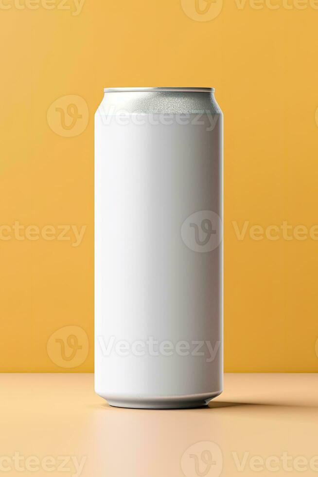 Frisdrank kan mockup wit met tinten wit achtergrond, ai gegenereerd foto