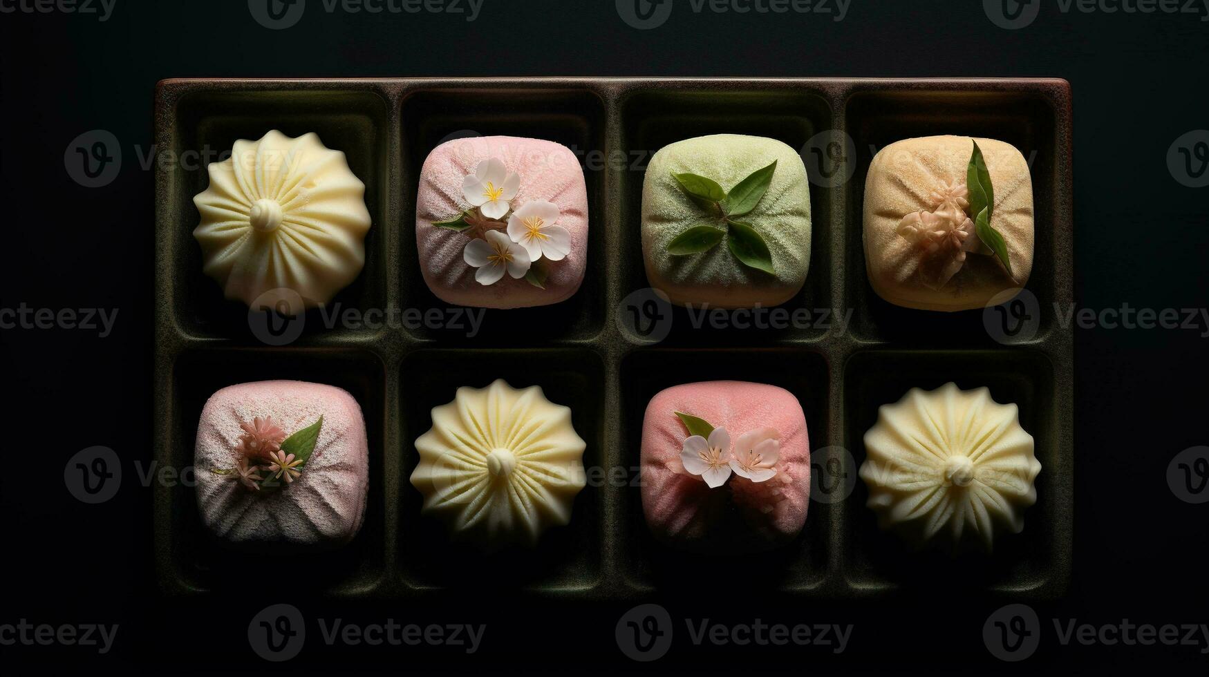 generatief ai, Japans traditioneel banketbakkerij taart wagashi, divers types van snoepgoed foto