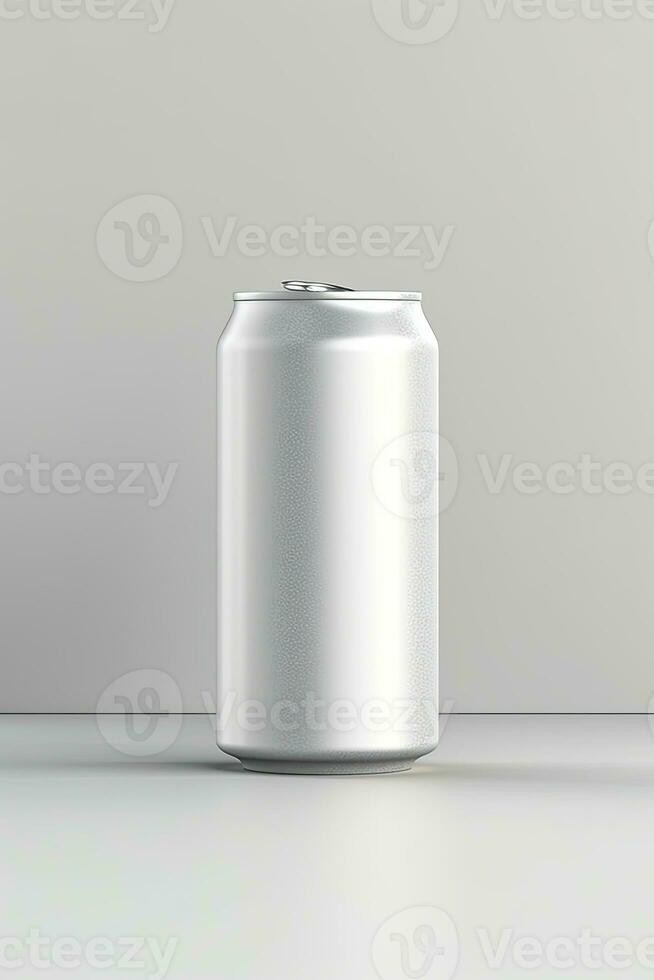 Frisdrank kan mockup wit met tinten wit achtergrond, ai gegenereerd foto